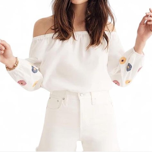 MADEWELL Embroidered Off-the-Shoulder Top {Small} - Picture 2 of 5